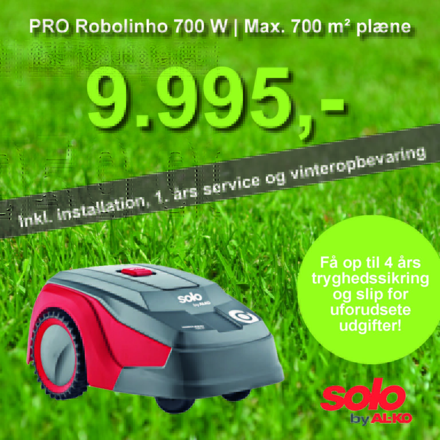 Solo robotplæneklipper premium PRO Robolinho 700 W - 700m2 inkl. installation, 1. års service og vinteropbevaring.